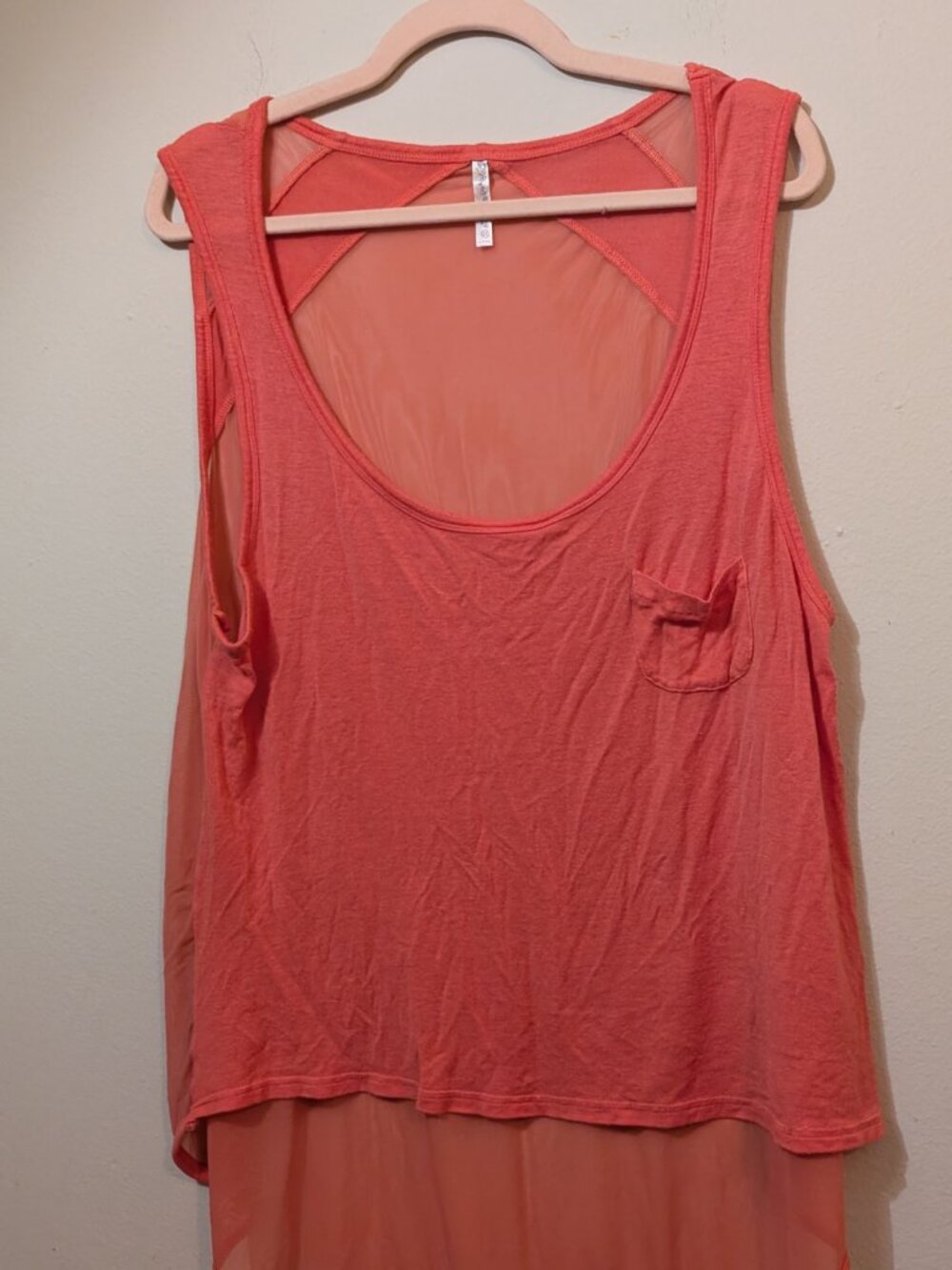 Splash Racerback Tank Mesh Back Pocket Peach Orange Size 2X